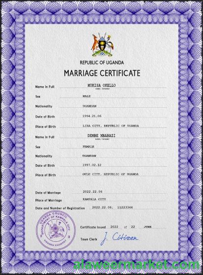 Uganda marriage certificate PSD template